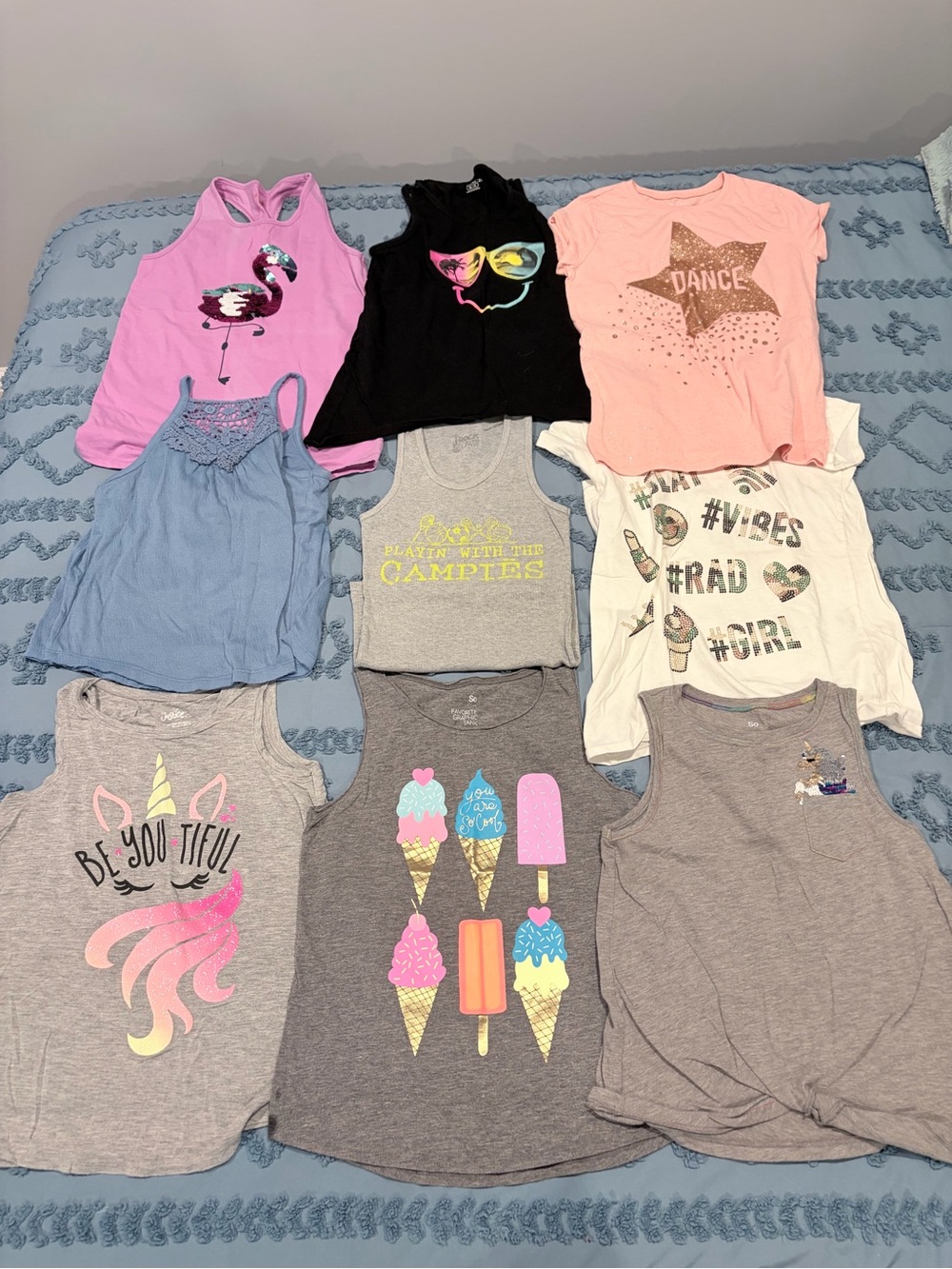 Girls L & XL Tank & Tee Bundle 9 Pc Justice SO Cat & Jack Children’s Place